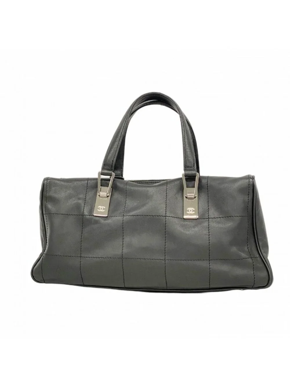 Chanel Handbag Choco Bar Lambskin Black Silver
